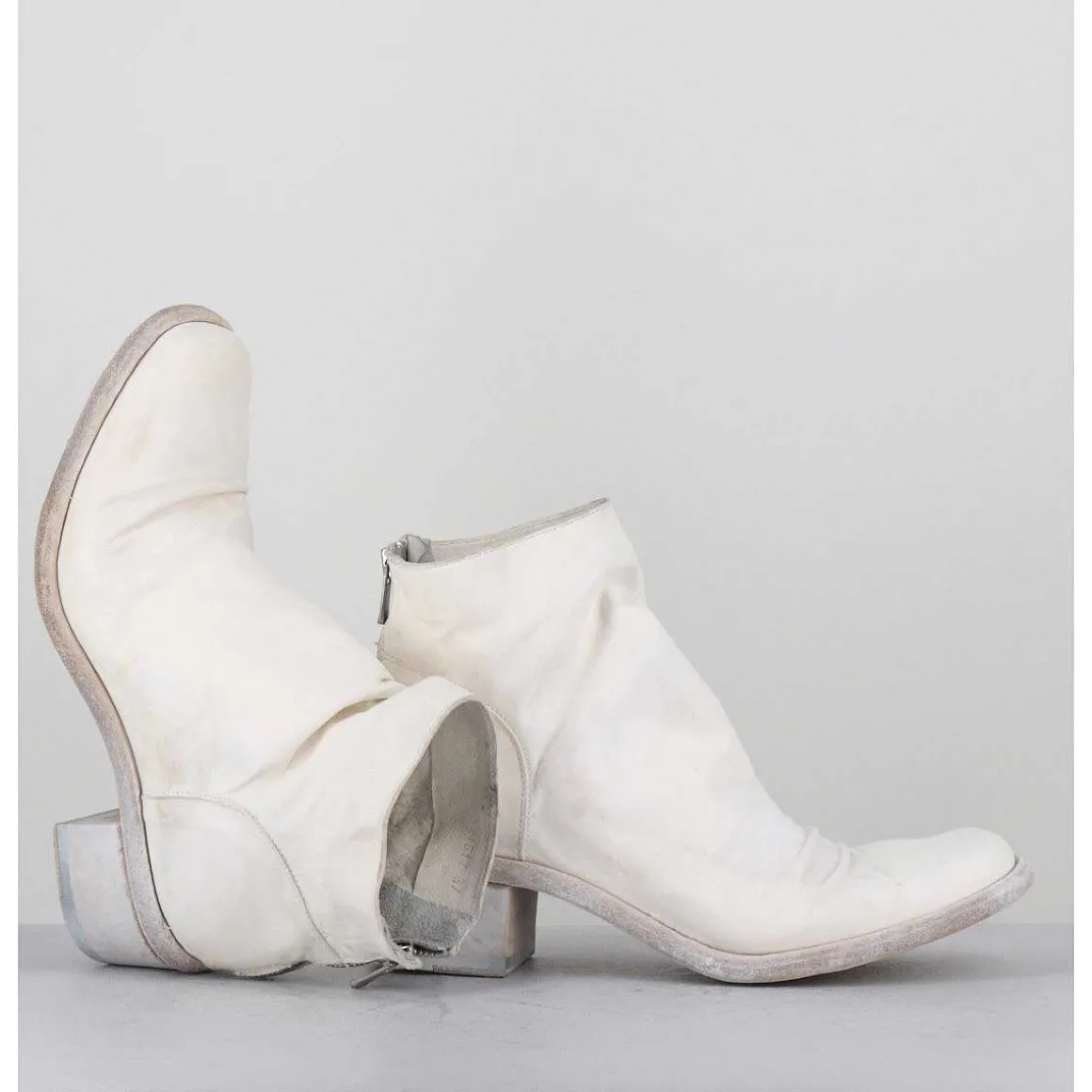 Boots En Cuir Blanc Lave Ligne Avant-Garde - 51617 Bianco Washed