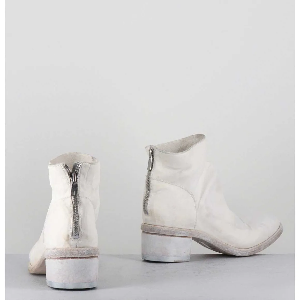 Boots En Cuir Blanc Lave Ligne Avant-Garde - 51617 Bianco Washed