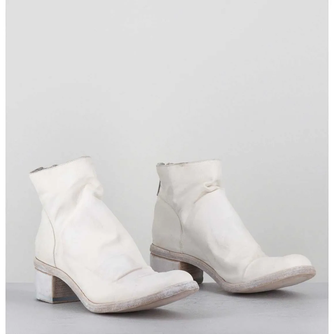 Boots En Cuir Blanc Lave Ligne Avant-Garde - 51617 Bianco Washed