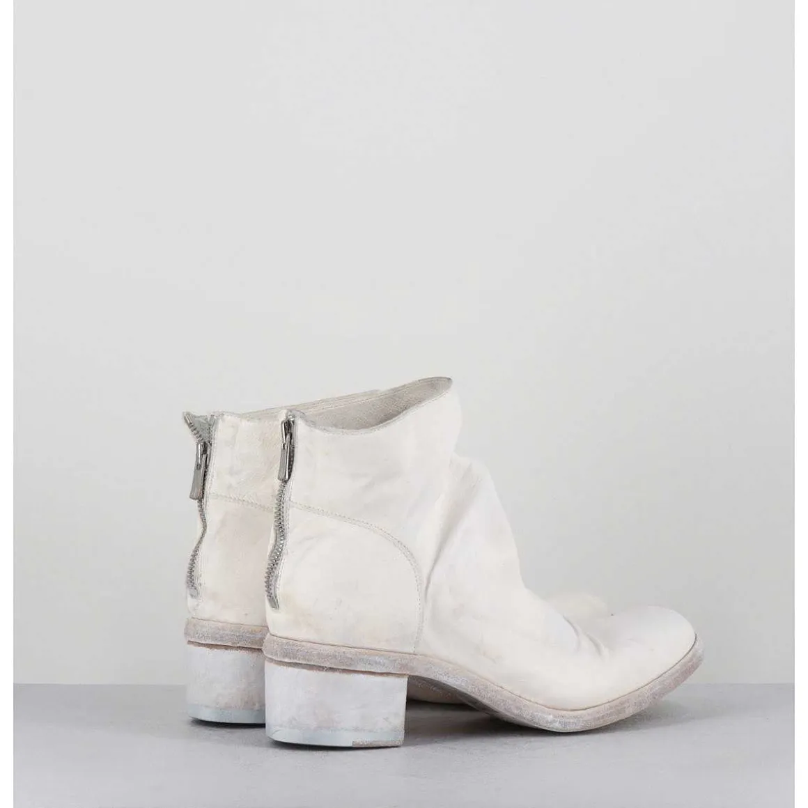 Boots En Cuir Blanc Lave Ligne Avant-Garde - 51617 Bianco Washed