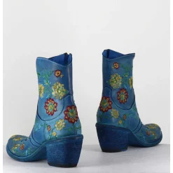 Boots En Cuir Bleu Broderies Fleurs - 3207C Alfa Cielo