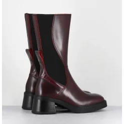 Boots En Cuir Bordeaux Et Elastique Look Psychedelique - Flavia Burgundy Boots