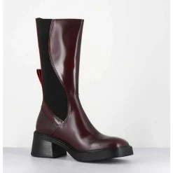 Boots En Cuir Bordeaux Et Elastique Look Psychedelique - Flavia Burgundy Boots