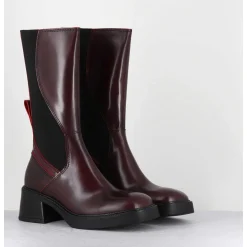 Boots En Cuir Bordeaux Et Elastique Look Psychedelique - Flavia Burgundy Boots