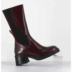 Boots En Cuir Bordeaux Et Elastique Look Psychedelique - Flavia Burgundy Boots