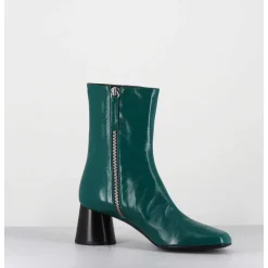 Boots En Cuir Brillant Vert Talon Geometrique - Dani04 Glaze Selva