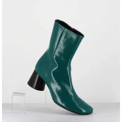 Boots En Cuir Brillant Vert Talon Geometrique - Dani04 Glaze Selva