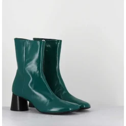 Boots En Cuir Brillant Vert Talon Geometrique - Dani04 Glaze Selva