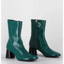 Boots En Cuir Brillant Vert Talon Geometrique - Dani04 Glaze Selva