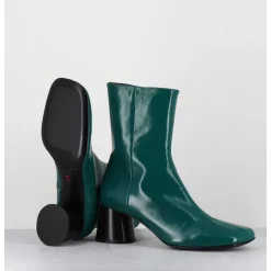 Boots En Cuir Brillant Vert Talon Geometrique - Dani04 Glaze Selva