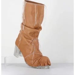 Boots En Cuir Camel Semelle Translucide Et Fils Blancs - Vlad Nappa Camel