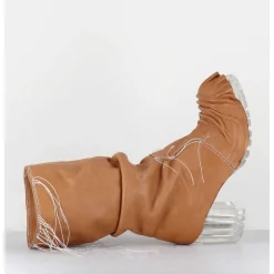Boots En Cuir Camel Semelle Translucide Et Fils Blancs - Vlad Nappa Camel