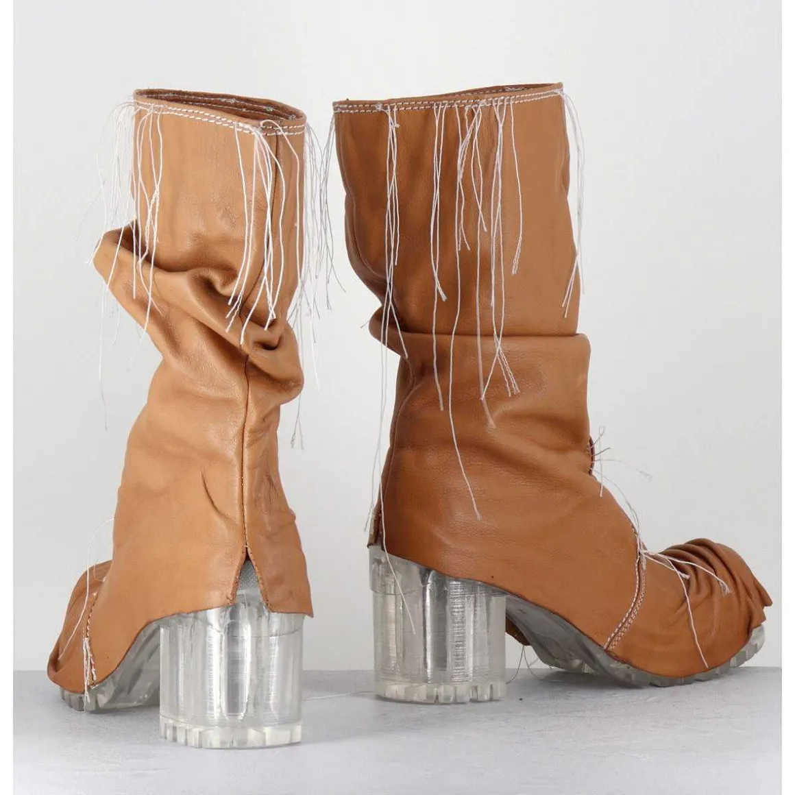 Boots En Cuir Camel Semelle Translucide Et Fils Blancs - Vlad Nappa Camel