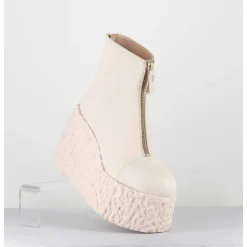 Boots En Cuir Creme Zip Avant&Arriere - Lava Ice