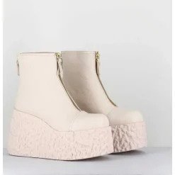 Boots En Cuir Creme Zip Avant&Arriere - Lava Ice