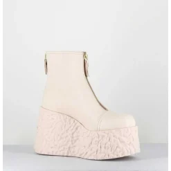 Boots En Cuir Creme Zip Avant&Arriere - Lava Ice