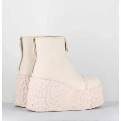 Boots En Cuir Creme Zip Avant&Arriere - Lava Ice