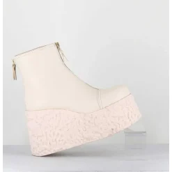 Boots En Cuir Creme Zip Avant&Arriere - Lava Ice
