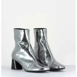 Boots En Cuir Froisse Metallise Argent - Odile02 Metal