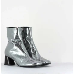 Boots En Cuir Froisse Metallise Argent - Odile02 Metal