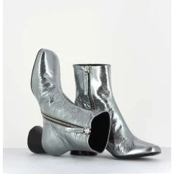 Boots En Cuir Froisse Metallise Argent - Odile02 Metal