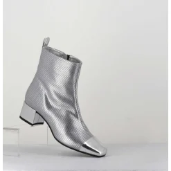 Boots En Cuir Gaufre Argent Details Miroir - Estime Bis Argent
