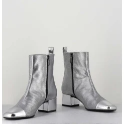 Boots En Cuir Gaufre Argent Details Miroir - Estime Bis Argent