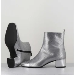 Boots En Cuir Gaufre Argent Details Miroir - Estime Bis Argent