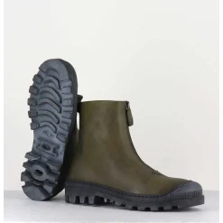 Boots En Cuir Gras Kaki Avec Zip Central - I6-967 Bosco