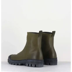 Boots En Cuir Gras Kaki Avec Zip Central - I6-967 Bosco