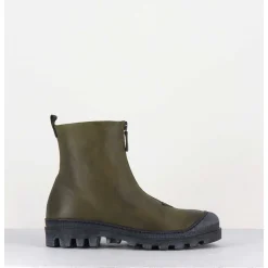 Boots En Cuir Gras Kaki Avec Zip Central - I6-967 Bosco