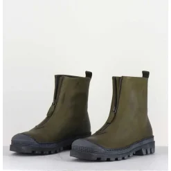 Boots En Cuir Gras Kaki Avec Zip Central - I6-967 Bosco