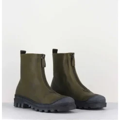 Boots En Cuir Gras Kaki Avec Zip Central - I6-967 Bosco