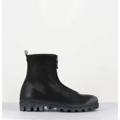 Boots En Cuir Gras Noir Avec Zip Centrale - I6-967 Black