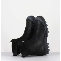 Boots En Cuir Gras Noir Avec Zip Centrale - I6-967 Black