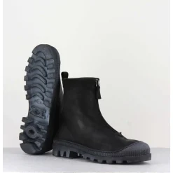 Boots En Cuir Gras Noir Avec Zip Centrale - I6-967 Black
