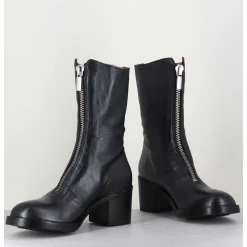 Boots En Cuir Metallise Anthracite A Zip - 888 Nappa Fucile