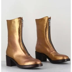 Boots En Cuir Metallise Dore A Zip -888 Nappa Oro