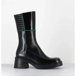 Boots En Cuir Noir & Surpiqures Vert + Bleu - Kerri Black Boots