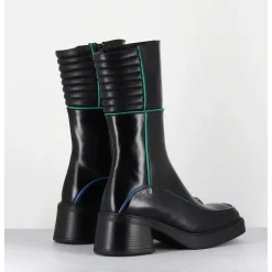 Boots En Cuir Noir & Surpiqures Vert + Bleu - Kerri Black Boots