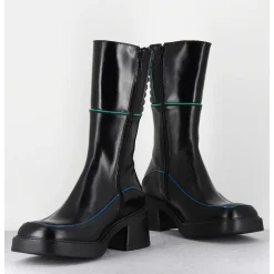 Boots En Cuir Noir & Surpiqures Vert + Bleu - Kerri Black Boots