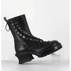 Boots En Cuir Noir Corset Semelle Epaisse - Caro Nero