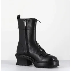 Boots En Cuir Noir Corset Semelle Epaisse - Caro Nero