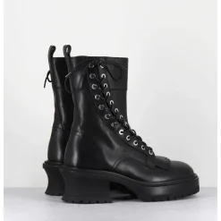 Boots En Cuir Noir Corset Semelle Epaisse - Caro Nero