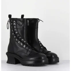 Boots En Cuir Noir Corset Semelle Epaisse - Caro Nero
