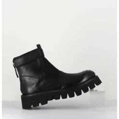 Boots En Cuir Noir Crantees - Smile07 Nero