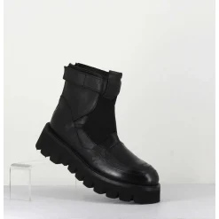 Boots En Cuir Noir Crantees - Smile07 Nero