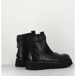 Boots En Cuir Noir Crantees - Smile07 Nero