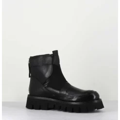Boots En Cuir Noir Crantees - Smile07 Nero