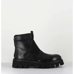 Boots En Cuir Noir Crantees - Smile07 Nero